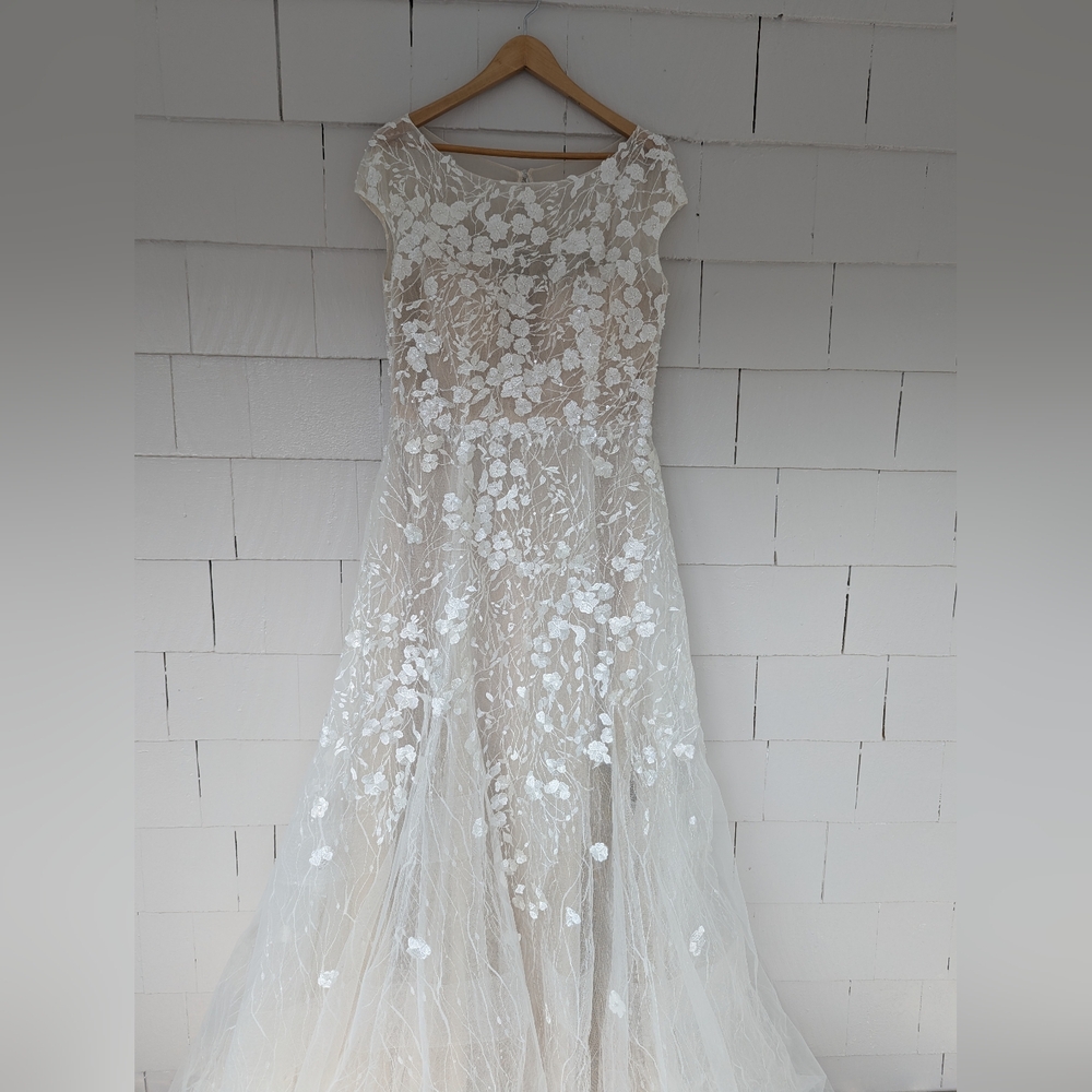 New! Darryl Jagga Hannah A-Line Floral Applique Wedding Dress Embellished Belt - Picture 15 of 16